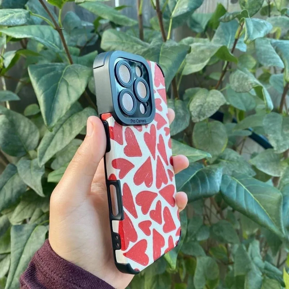 Apple Heart Pattern Phone Case - Red and Cream - Picture 2 of 5